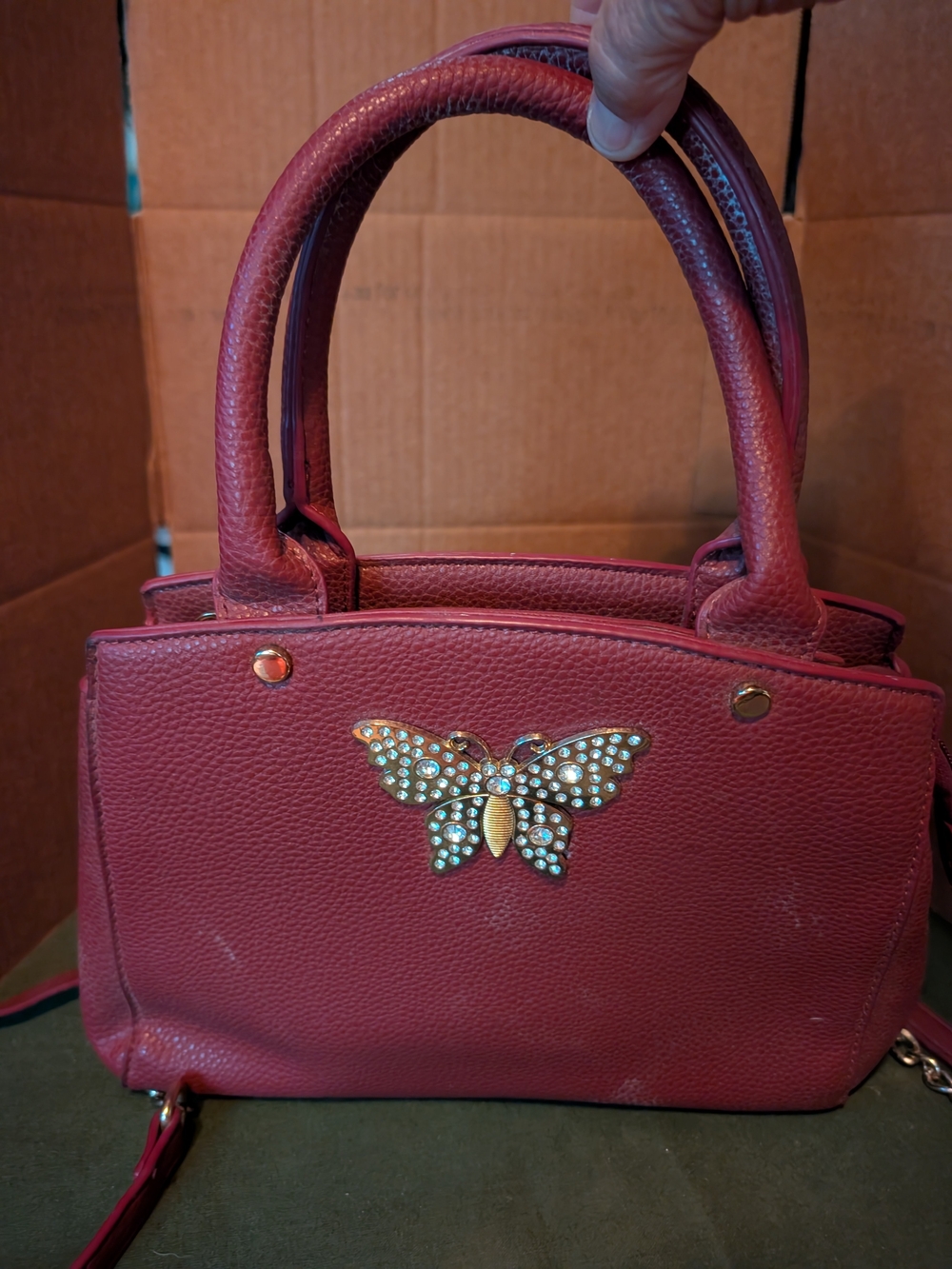 Grossi Embellished Burgundy Butterfly Satchel for Women